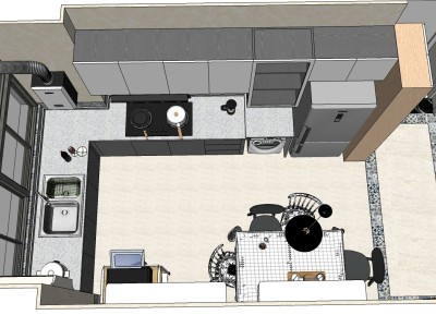 北欧风格黑白开放式厨房SU模型下载_sketchup草图大师SKP模型