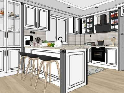 家装开放式厨房室外SU模型下载_sketchup草图大师SKP模型