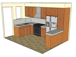 木质厨房室内装修SU模型下载_sketchup草图大师SKP模型