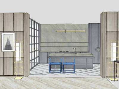 雅布樊悦超级豪宅厨房SU模型下载_sketchup草图大师SKP模型