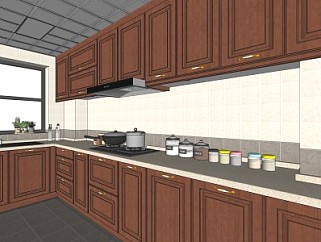 现代木质厨房橱柜SU模型下载_sketchup草图大师SKP模型