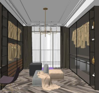 现代简约衣帽间装修SU模型下载_sketchup草图大师SKP模型