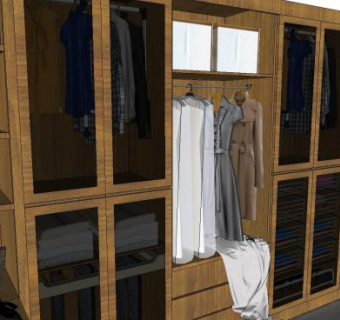 现代衣帽间衣柜衣服SU模型下载_sketchup草图大师SKP模型