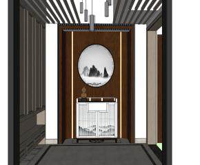 新中式门厅复古玄关SU模型下载_sketchup草图大师SKP模型