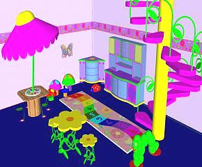 儿童玩具房室内娱乐SU模型下载_sketchup草图大师SKP模型