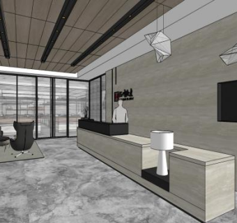 汇峰地产办公室室内装修SU模型下载_sketchup草图大师SKP模型