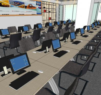 现代办公室空间装修SU模型下载_sketchup草图大师SKP模型
