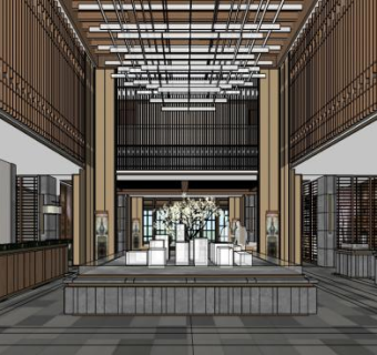 禅意现代售楼处SU模型下载_sketchup草图大师SKP模型