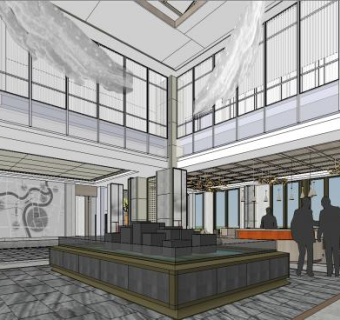 中式禅意售楼处装修SU模型下载_sketchup草图大师SKP模型