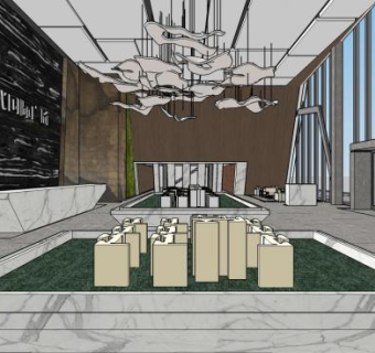 售楼处现代沙盘吊灯铜板SU模型下载_sketchup草图大师SKP模型