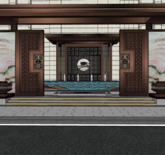 中式售楼部装修SU模型下载_sketchup草图大师SKP模型