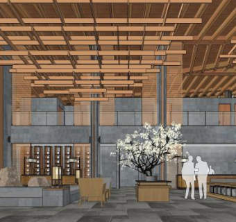 现代风格禅意售楼中心SU模型下载_sketchup草图大师SKP模型