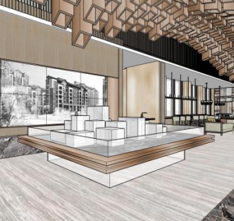 新中式售楼处轻奢吊顶SU模型下载_sketchup草图大师SKP模型