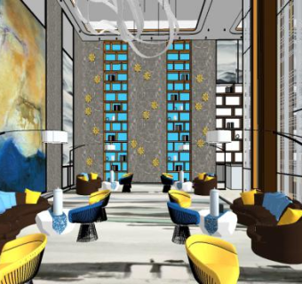 现代禅意售楼处装修SU模型下载_sketchup草图大师SKP模型