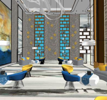 现代轻奢售楼处大厅SU模型下载_sketchup草图大师SKP模型