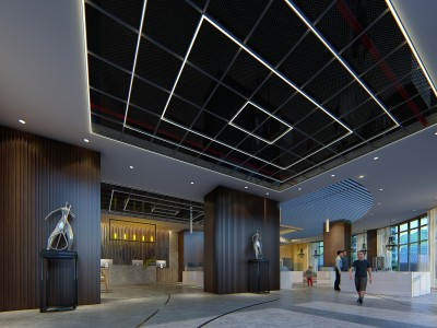 现代中式售楼部大堂SU模型下载_sketchup草图大师SKP模型