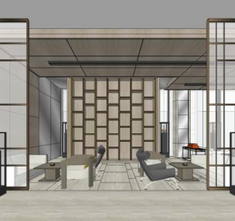 现代风格售楼处工装SU模型下载_sketchup草图大师SKP模型
