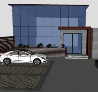 售楼部外观水景停车位SU模型下载_sketchup草图大师SKP模型