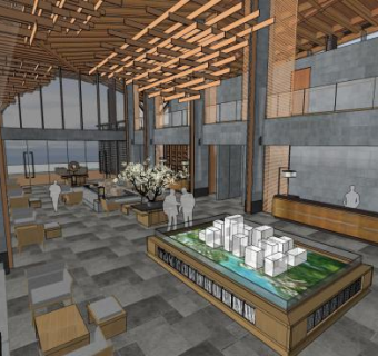 现代禅意售楼部SU模型下载_sketchup草图大师SKP模型