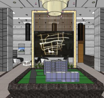 现代风格售楼处吊灯SU模型下载_sketchup草图大师SKP模型