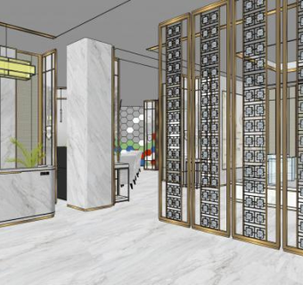 中式风格室内售楼处SU模型下载_sketchup草图大师SKP模型