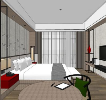 酒店客房宾馆套房SU模型下载_sketchup草图大师SKP模型