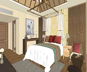 东南亚风格酒店客房套房SU模型下载_sketchup草图大师SKP模型