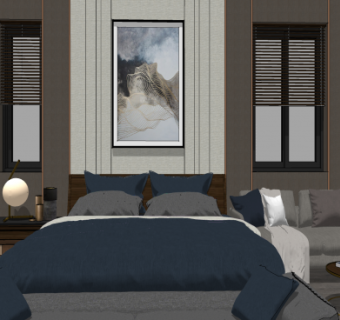 客房床组合卧室床头套房SU模型下载_sketchup草图大师SKP模型