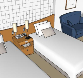 现代酒店客房装修SU模型下载_sketchup草图大师SKP模型