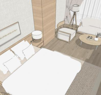 日式风格酒店客房SU模型下载_sketchup草图大师SKP模型