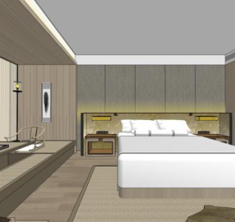 HBA中式酒店标间SU模型下载_sketchup草图大师SKP模型