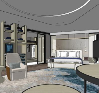 现代三里屯洲际客房SU模型下载_sketchup草图大师SKP模型