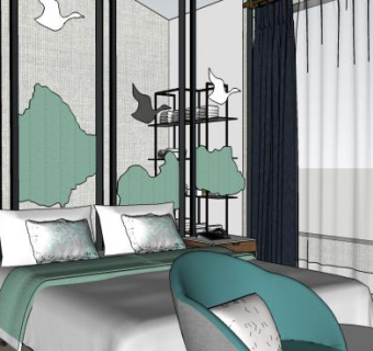 现代风酒店客房民宿SU模型下载_sketchup草图大师SKP模型