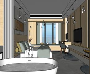 酒店客房主卧套房办公室SU模型下载_sketchup草图大师SKP模型