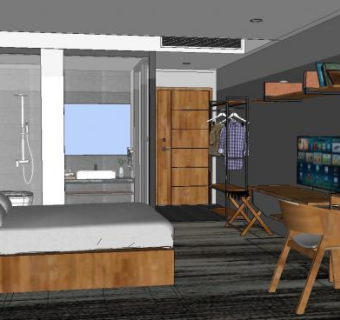 简单风格酒店客房装修SU模型下载_sketchup草图大师SKP模型