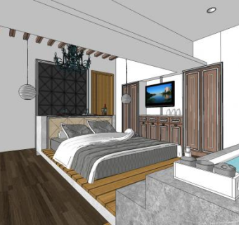 现代度假酒店客房SU模型下载_sketchup草图大师SKP模型