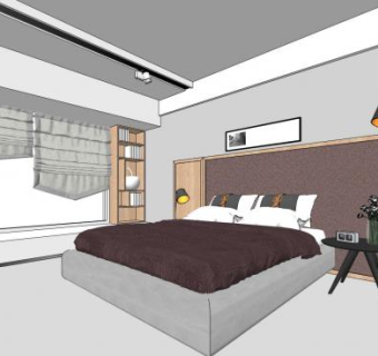 北欧风格酒店客房SU模型下载_sketchup草图大师SKP模型