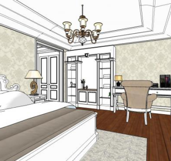 酒店标准法式套房装修SU模型下载_sketchup草图大师SKP模型