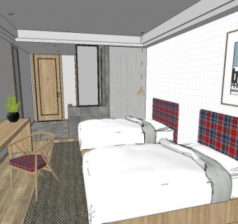 现代风格连锁酒店客房SU模型下载_sketchup草图大师SKP模型