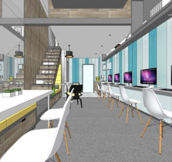 现代复式办公工作室SU模型下载_sketchup草图大师SKP模型