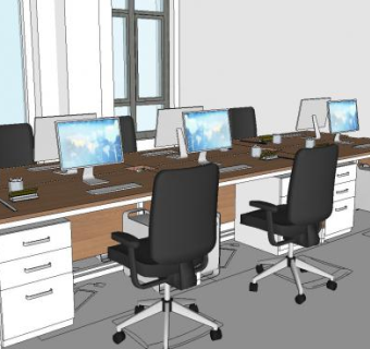 现代办公大楼办公桌椅空间SU模型下载_sketchup草图大师SKP模型