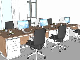 现代办公大楼办公桌椅空间SU模型下载_sketchup草图大师SKP模型