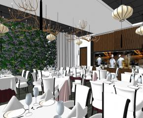 中式风格餐厅装修SU模型下载_sketchup草图大师SKP模型