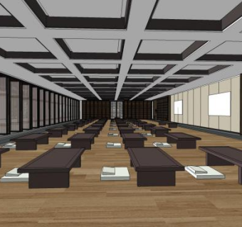 中式七修大堂酒店禅修SU模型下载_sketchup草图大师SKP模型
