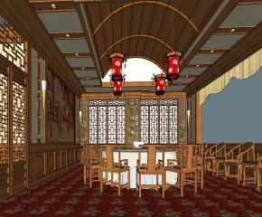 中式酒店包房SU模型下载_sketchup草图大师SKP模型