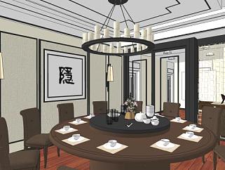 中式酒店餐厅<em>装修</em>SU模型下载_sketchup草图大师SKP模型