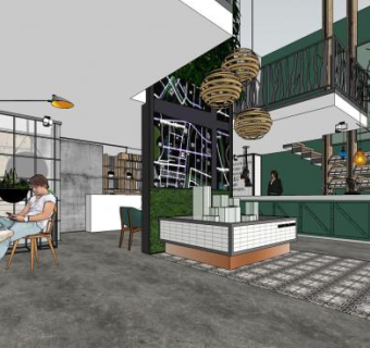 LOFT风格咖啡厅SU模型下载_sketchup草图大师SKP模型