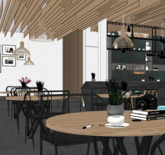 休闲风格咖啡馆咖啡厅SU模型下载_sketchup草图大师SKP模型