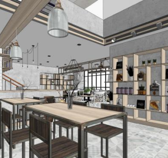 现代工业咖啡厅SU模型下载_sketchup草图大师SKP模型
