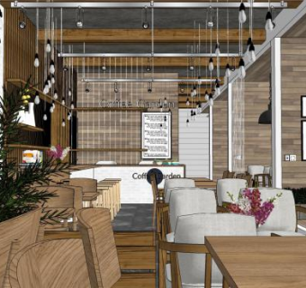 北欧风格休闲咖啡厅SU模型下载_sketchup草图大师SKP模型